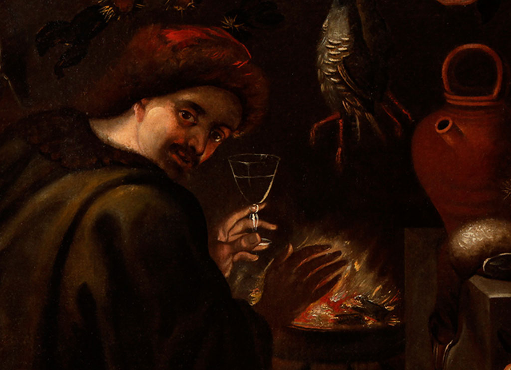 BODEGON DE COCINA CON FIGURA Y ANIMALES - FRANCISCO BARRERA