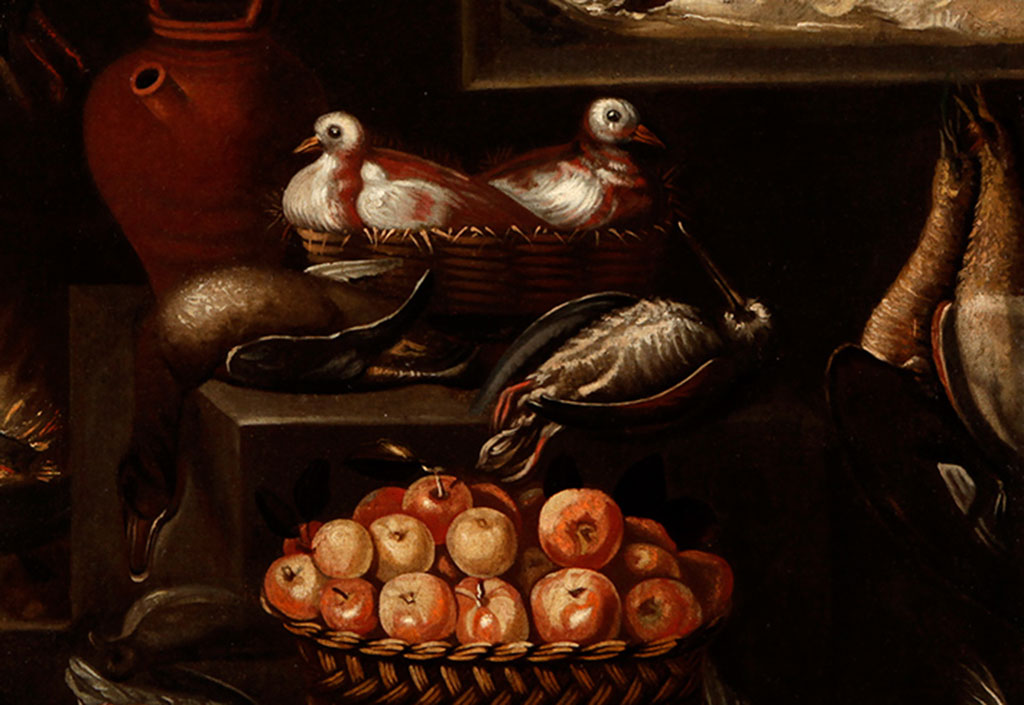 BODEGON DE COCINA CON FIGURA Y ANIMALES - FRANCISCO BARRERA