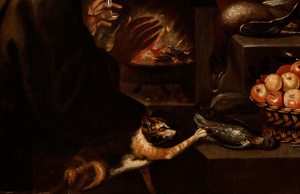 BODEGON DE COCINA CON FIGURA Y ANIMALES - FRANCISCO BARRERA