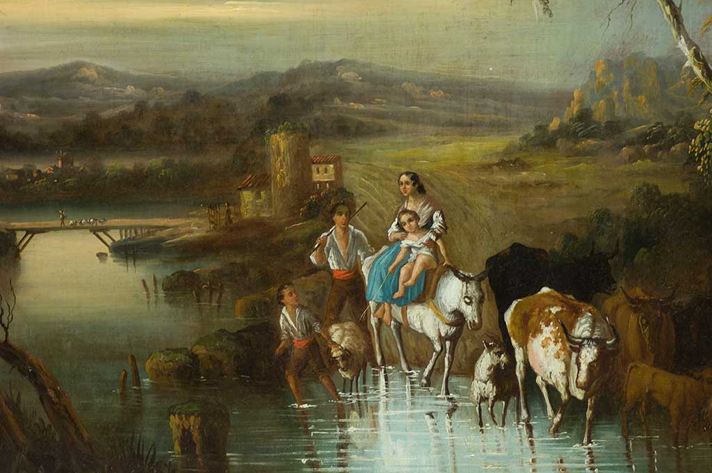 Paisaje con Figuras ATRIBUIDO A ANDRÉS CORTÉS Y AGUILAR Antigüedades