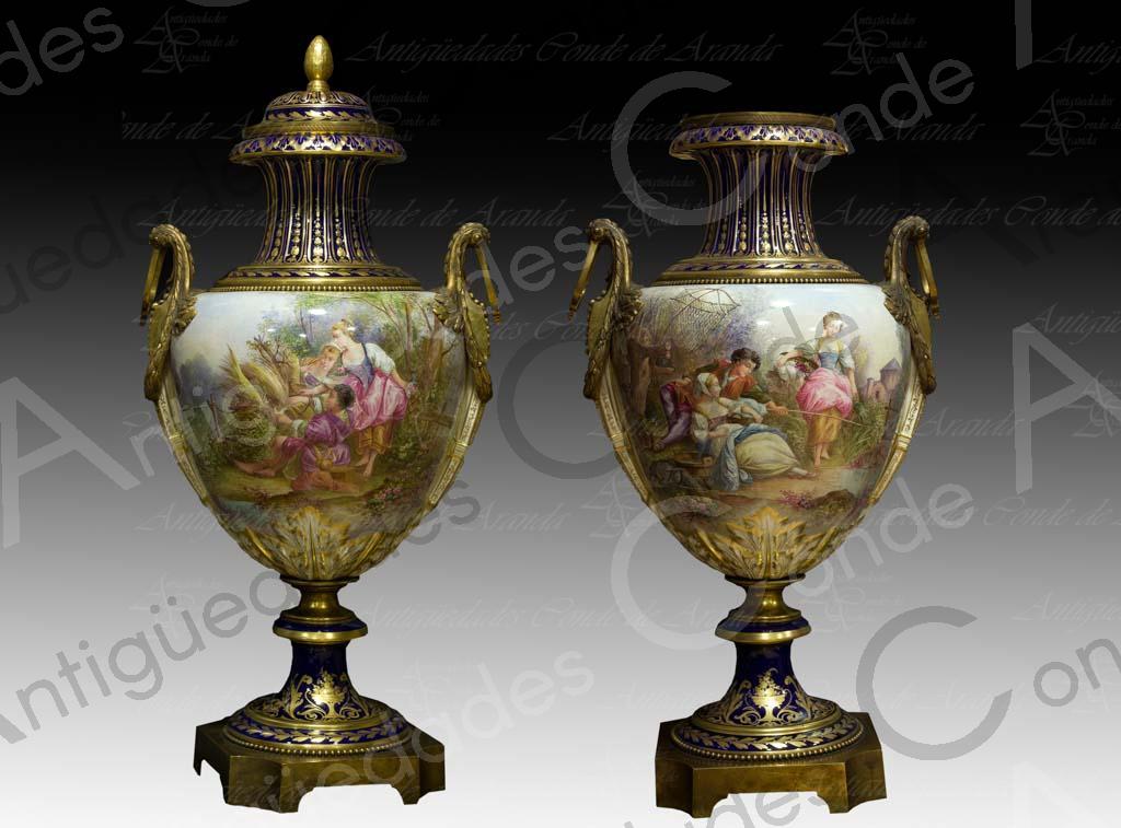 PAREJA JARRONES NAPOLEON III - FRANCIA SIGLO XIX