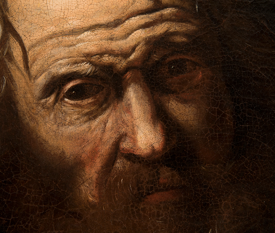 Detalle cara pintura San Pedro escuela española siglo xvii