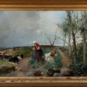 "Escena pastoril" cuadro de la Escuela Europea último tercio siglo XIX